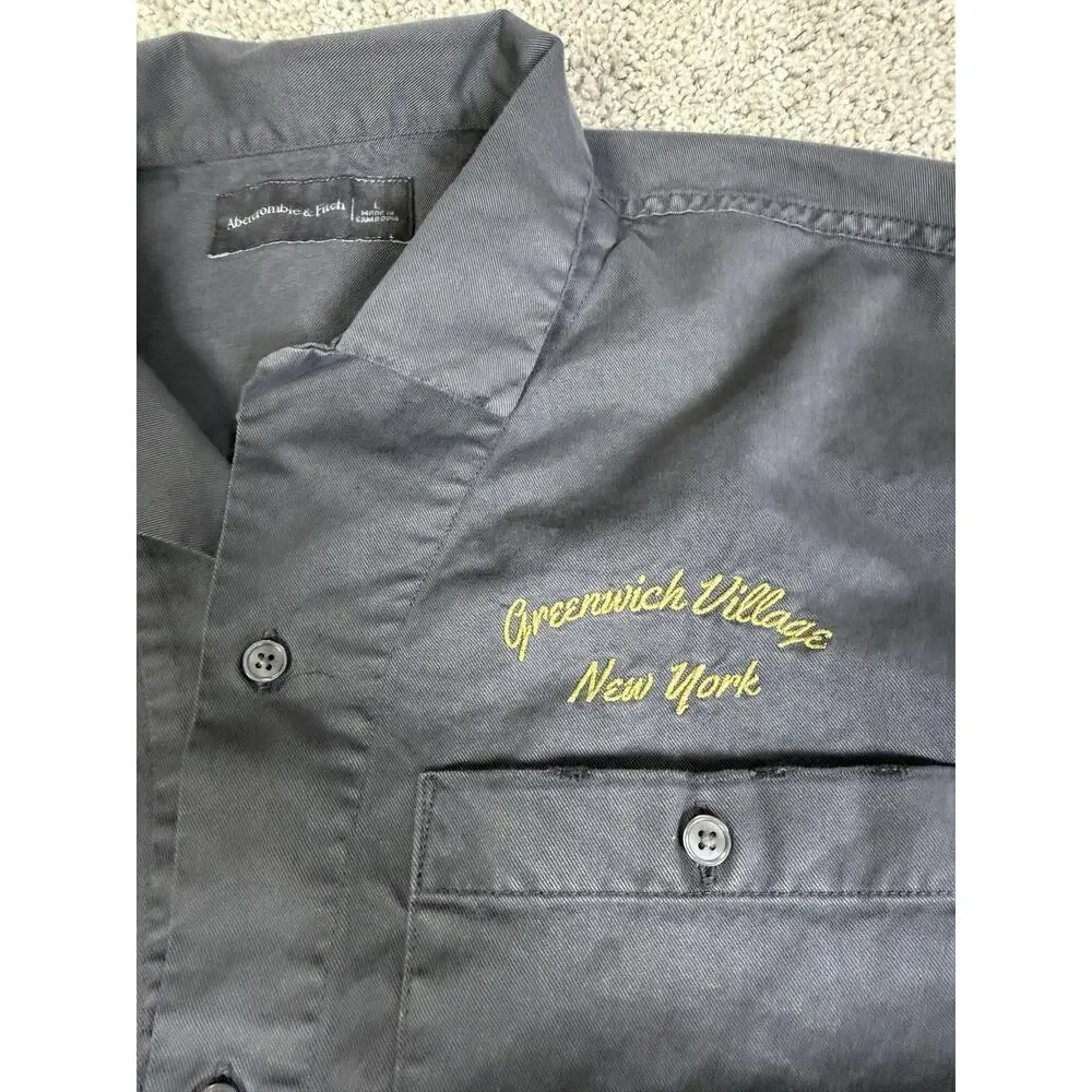 Abercrombie & Fitch Shirt Mens L Black Greenwich Village New York Embroidered